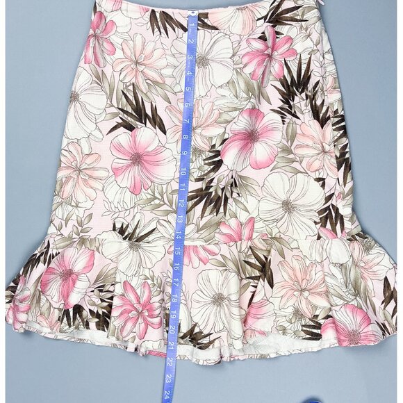Y2K Ruffled Skirt | Vintage Pink Beige Tropical Floral Short Ruffled Skirt - Picture 7 of 8